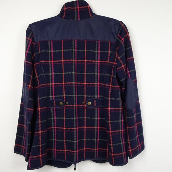 Talbots Jacket Women's Petite Size SP Blue Plaid Zip Front Elbow Patches - Picture 4 of 8